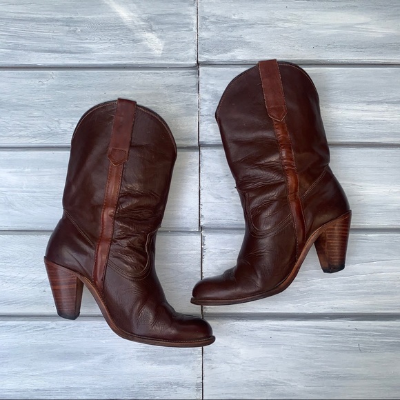 Frye Brown Leather Western Mid Calf Boots - Picture 12 of 12
